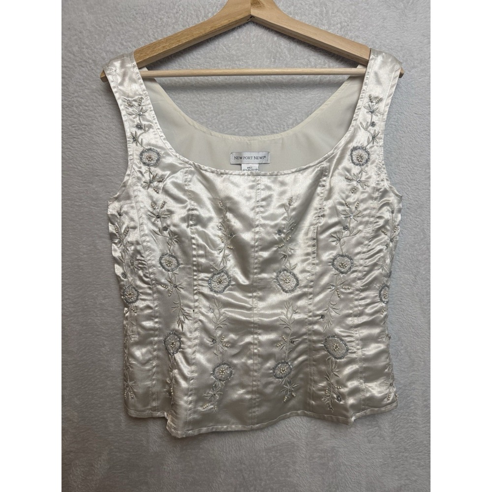Vintage Newport News 10 Satin Bustier Top Beaded Floral Embroidered Y2K Romantic